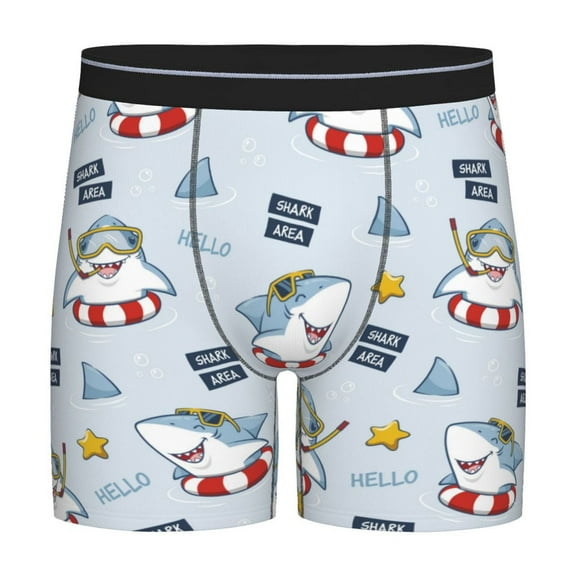 Xecao Swimming Shark Print Boxer Briefs for Men's Stretch Moisture-Wicking Underwear, Mid-Rise Classics breathable fabric