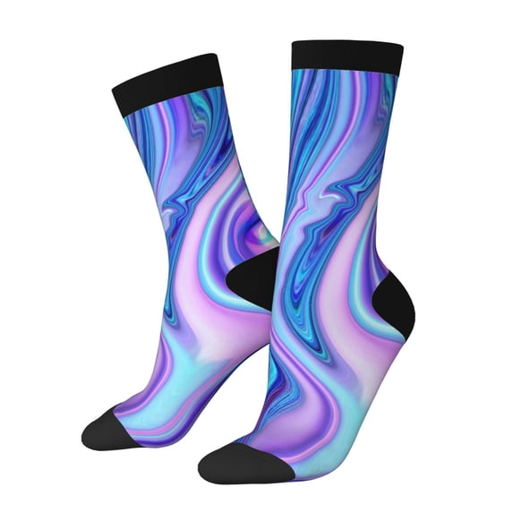 Xecao Swirl Blue And Purple Pattern Sport Socks for Women and Men Crew Socks Sporty Calf Socks Casual Socks
