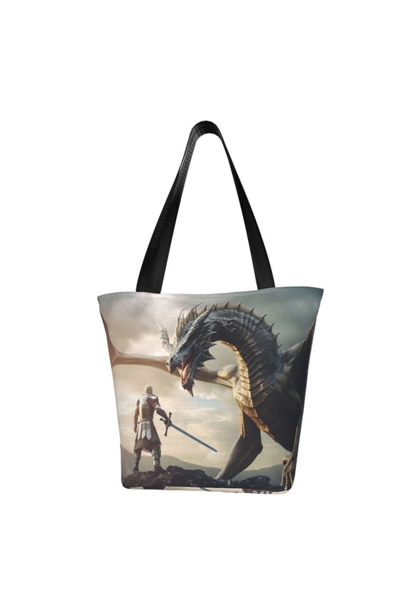 Swordsman Cool Dragon for Tote Bag for Women -Tote Shoulder Bag with A Little Pocket Inside, Perfect for Travel and Work.