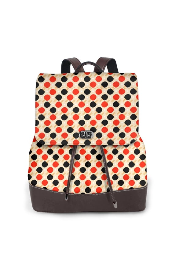 Table Tennis Rackets Print Large Backpack Soft Leather for Women Travel with Compartment, Adjustable Convertible Strap