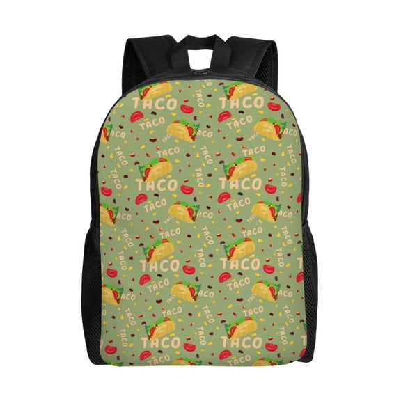 Xecao Taco Print School Backpack with Laptop Compartment Small Travel Laptop Backpack for Women Men Waterproof College Backpack Simple School Bag