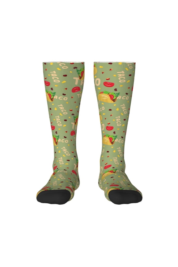 Taco print thigh-high socks, crafted for both men and women with a stretchy, high-opaque design perfect for daily wear