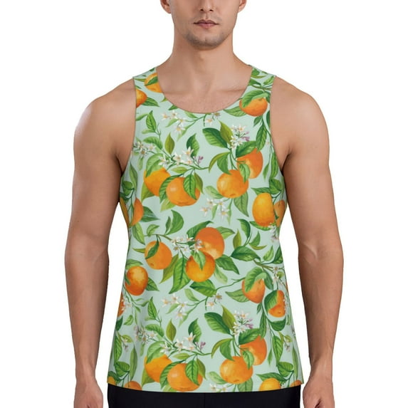 Xecao Tangerine Men's Tank Top Workout Quick Dry Sleeveless Gym Jogging Muscle Shirts Summer Swim Beach Tops