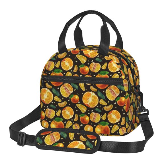 Xecao Tangerine Print Insulated Lunch Box, Lunch Cags Lunch Bag Featuring An Adjustable Shoulder Strap