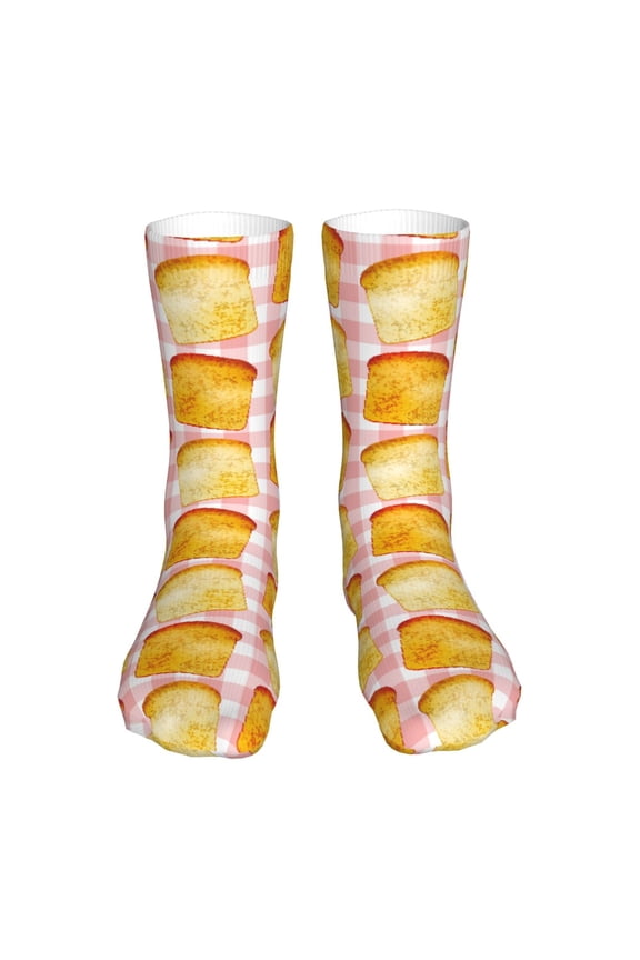 Tasty Toasts Print Fashion No Heel Casual Crew Socks Cushioned Breathable for Men Women - Moisture wicking,Not easy to fade Suitable for daily