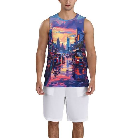 Xecao Taxi Colorful Town print basketball shirt for both men and women, a unisex basketball jersey perfect for theme parties-3X-Large