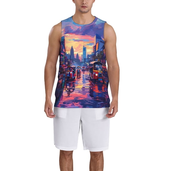 Xecao Taxi Colorful Town print basketball shirt for both men and women, a unisex basketball jersey perfect for theme parties-4X-Large