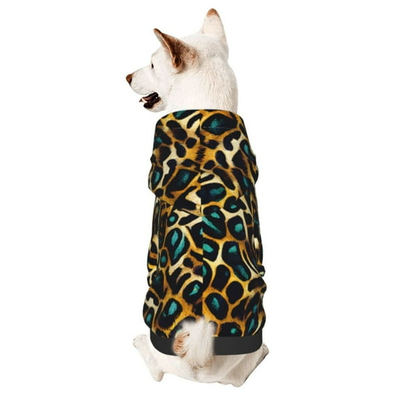 Xecao Teal Leopard Pattern Sweatshirts Winter Pet Dog Hoodie Puppy Coat Dog Sweaters Dog Clothes with Hat Dog Clothes Costume Outfit,Small Pets Wear-X-Large