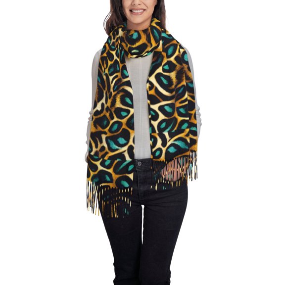 Xecao Teal Leopard Pattern Womens Winter Scarf Fall Scarf Oversized Large Scarf for Women Warm Shawl Wrap
