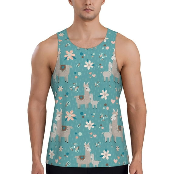 Xecao Teal Mama Llama Men's Tank Top Workout Quick Dry Sleeveless Gym Jogging Muscle Shirts Summer Swim Beach Tops