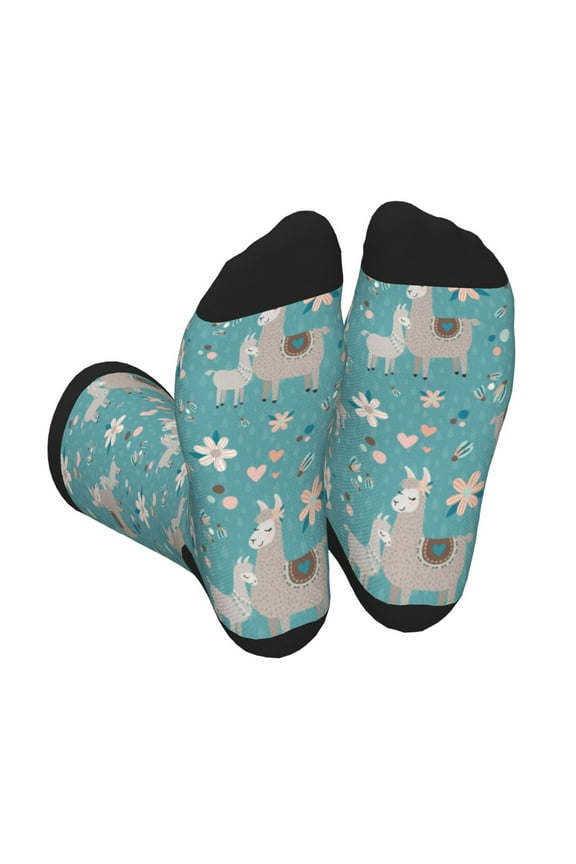 Teal Mama Llama Print Crew Socks for Men and Women, Men's Soft Moisture-wicking Sock