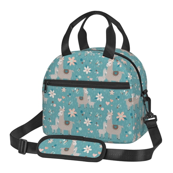 Xecao Teal Mama Llama Print Insulated Lunch Box, Lunch Cags Lunch Bag Featuring An Adjustable Shoulder Strap