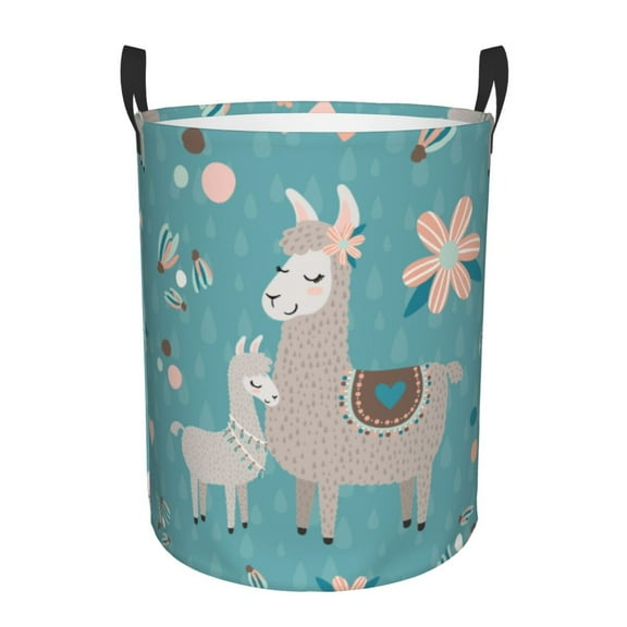 Xecao Teal Mama Llama Print Laundry Hamper Basket,designed for Blanket Storage and Nursery Clothes in the Bedroom