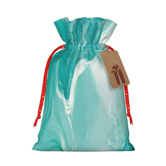 Xecao Teal Turquoise 1 Print Burlap Gift Bags with Drawstring and Gift Tags, Gift Bags, Burlap Bags, Jute Bags for Party, Christmas, DIY Craft Bags-Medium