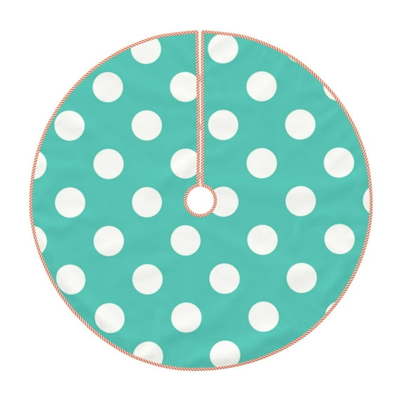 Xecao Teal Turquoise And White Polka Dot Pattern Christmas Tree Skirt Round Xmas Tree Mat Base Cover for Holiday Home Decorations-48"