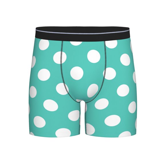 Xecao Teal Turquoise And White Polka Dot Print Boxer Briefs for Men's Stretch Moisture-Wicking Underwear, Mid-Rise Classics breathable fabric