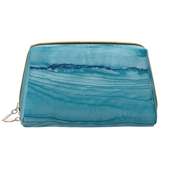 Xecao Teal Turquoise Fluid Stripes Print Fashion Makeup PVC Bag Large Capacity Travel Cosmetic Bag for Women Organizer Toiletry Clutch