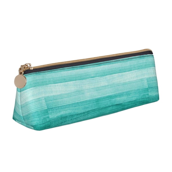 Xecao Teal Turquoise Print Leather Pencil Case -Stationery Bag Pen Holder for Work & Office