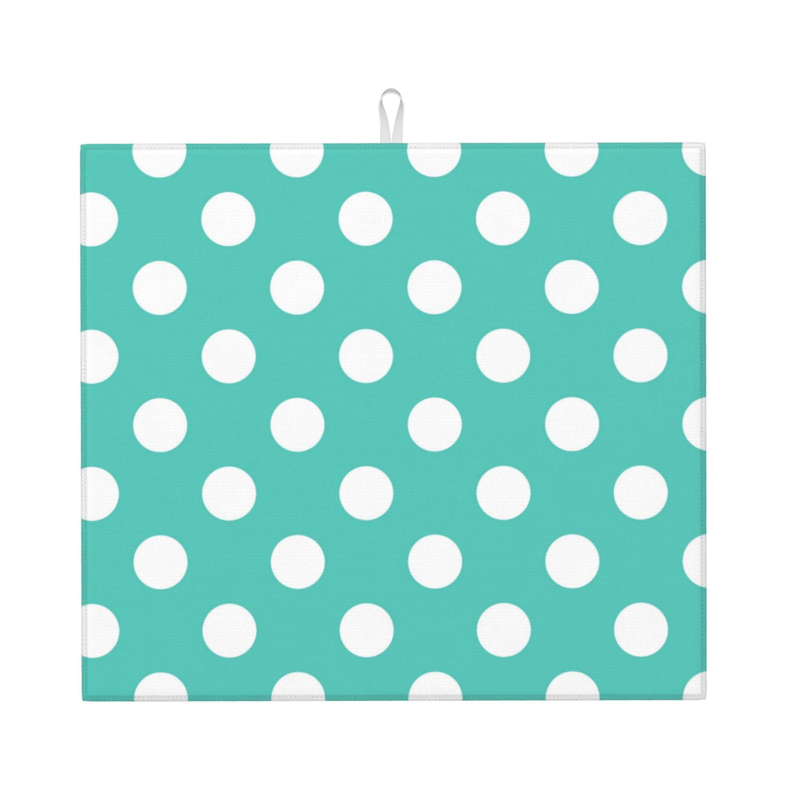 Xecao Teal Turquoise And White Polka Dot Print Dish Drying Mat for ...