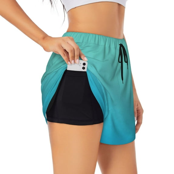 Xecao Teal Turquoise for Double-layer Running Short for Women, Perfect for Gym, Tennis, and More, Featuring a Convenient Pocket-