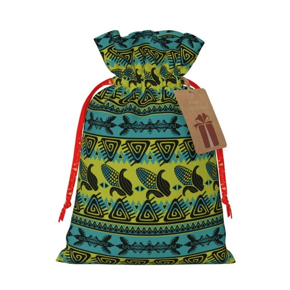 Xecao Teal Vintage Corn Pattern Print Burlap Gift Bags with Drawstring and Gift Tags, Gift Bags, Burlap Bags, Jute Bags for Party, Christmas, DIY Craft Bags-Small