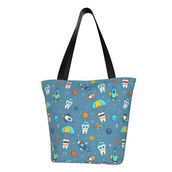 Xecao Teeth Cosmonaut for Tote Bag for Women -Tote Shoulder Bag with A Little Pocket Inside, Perfect for Travel and Work.