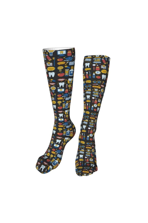 Teeth Print Calf Socks Seamless Toe, Knee High Long Socks, Sports Socks Trouser Socks for Women and Men-One Size