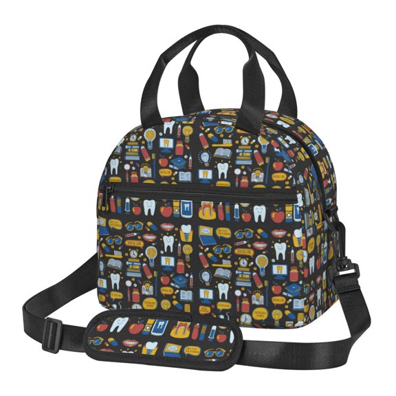 Xecao Teeth Print Insulated Lunch Box, Lunch Cags Lunch Bag Featuring An Adjustable Shoulder Strap