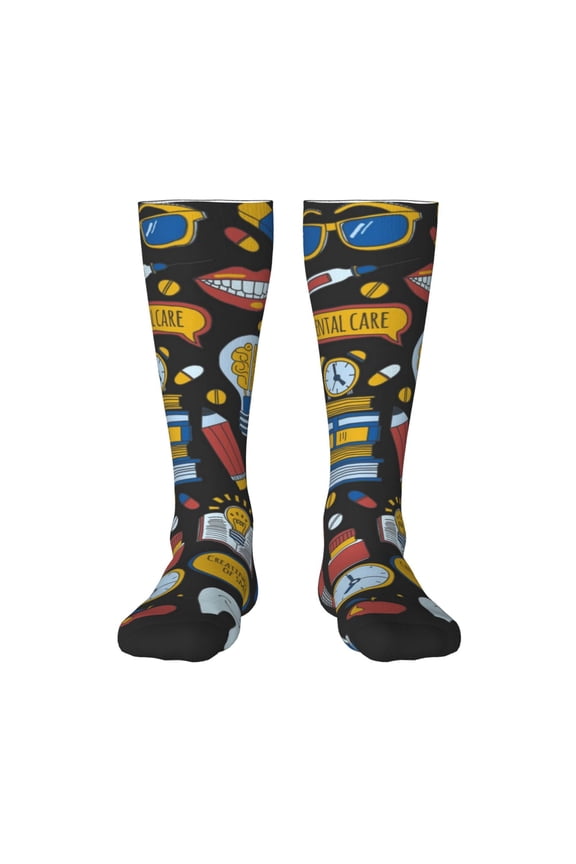 Teeth print thigh-high socks, crafted for both men and women with a stretchy, high-opaque design perfect for daily wear