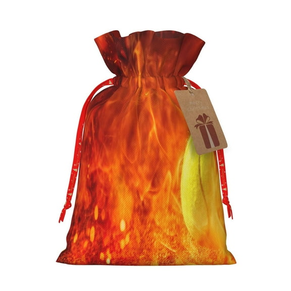 Xecao Tennis Ball In Fire Print Burlap Gift Bags with Drawstring and Gift Tags, Gift Bags, Burlap Bags, Jute Bags for Party, Christmas, DIY Craft Bags-Small