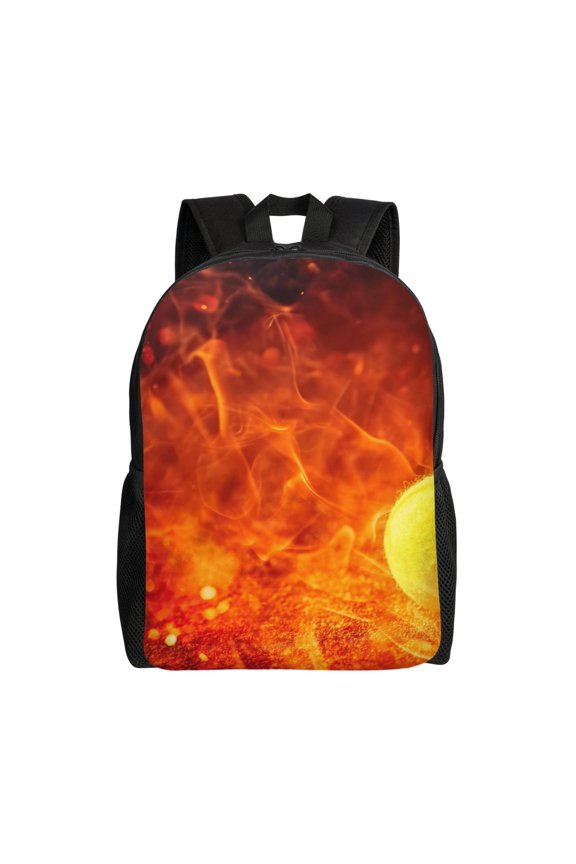 Tennis Ball In Fire Print School Backpack with Laptop Compartment Small Travel Laptop Backpack for Women Men Waterproof College Backpack Simple School Bag