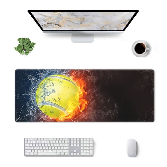 Xecao Tennis Ball On Fire And Water for Mouse Pad - Waterproof Extended Contour Mouse Mat, Large Gaming Mousepad Laptop Keyboard Mat with Non-Slip Rubber Base