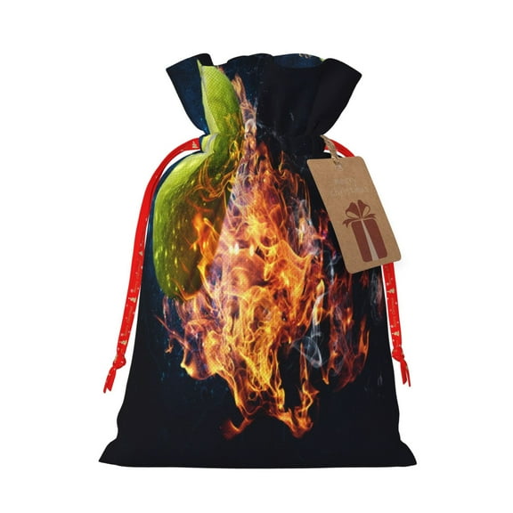 Xecao Tennis Ball In Fire1 Print Burlap Gift Bags with Drawstring and Gift Tags, Gift Bags, Burlap Bags, Jute Bags for Party, Christmas, DIY Craft Bags-Medium