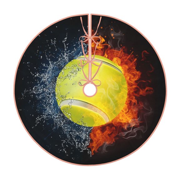 Xecao Tennis Ball In Fire And Water Pattern Christmas Tree Skirt Round Xmas Tree Mat Base Cover for Holiday Home Decorations-48"