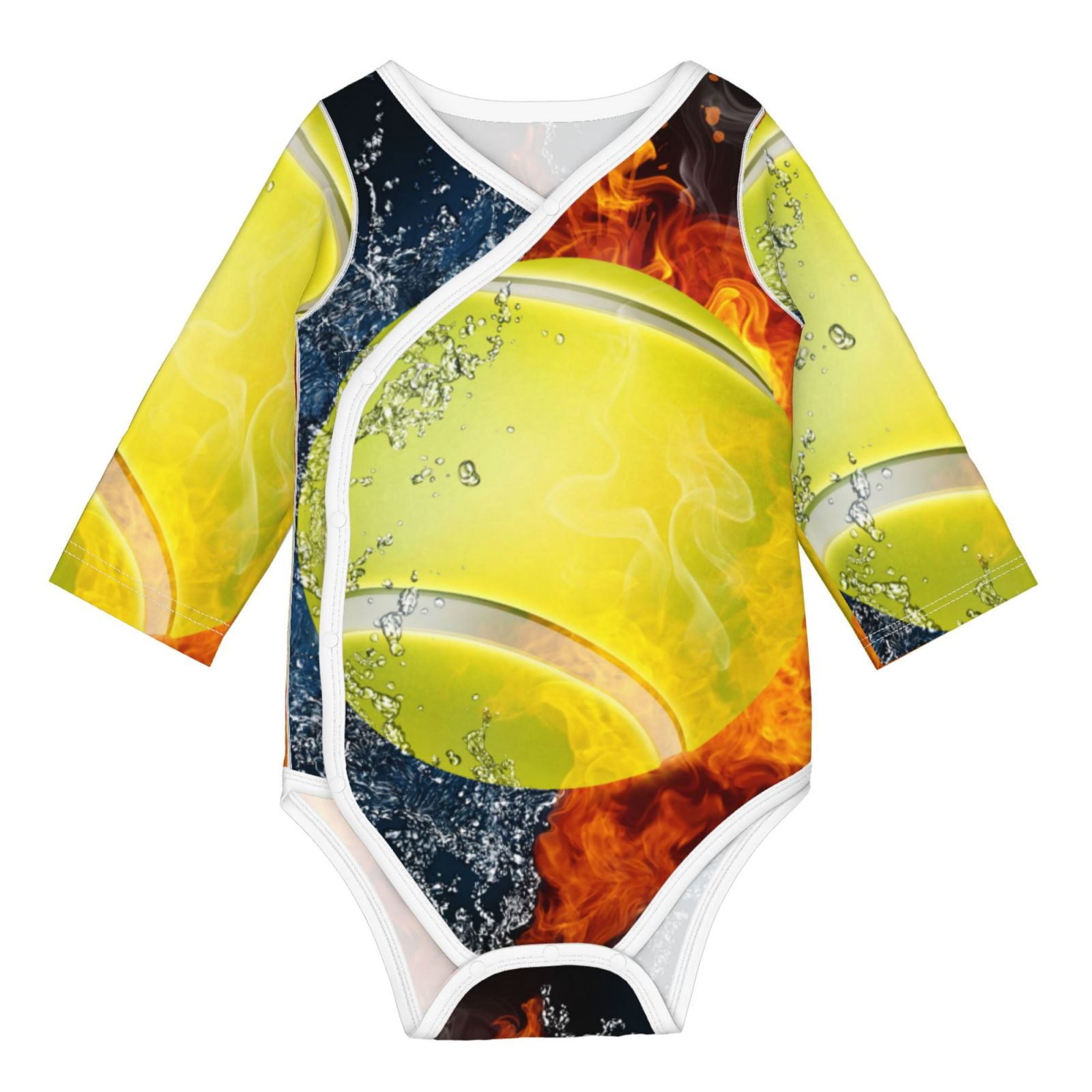 Xecao Tennis Ball In Fire And Water Print Baby unisex-baby Cotton Long-sleeve Bodysuits-12 Months