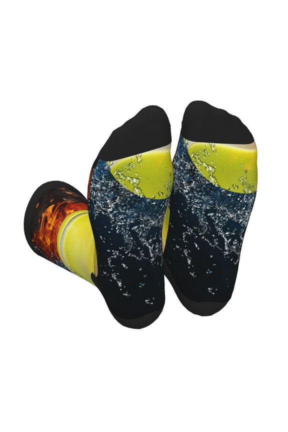 Tennis Ball In Fire And Water Print Crew Socks for Men and Women, Men's Soft Moisture-wicking Sock