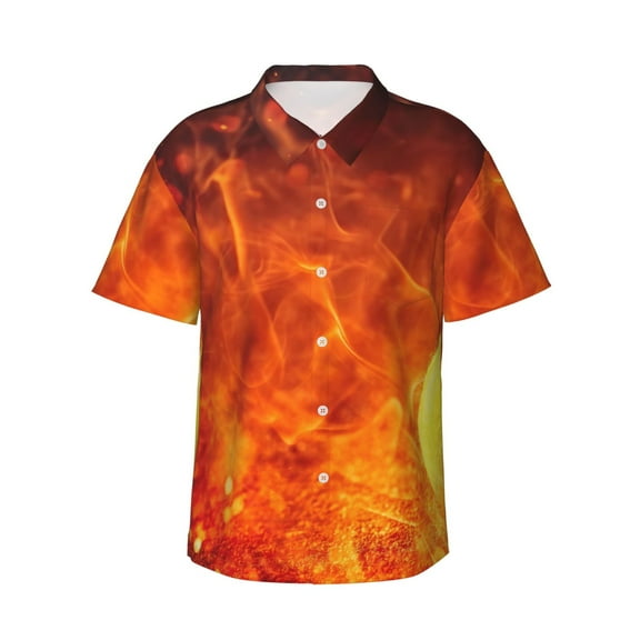 Xecao Tennis Ball In Fire Print Hawaiian shirt - A Stylish Short-Sleeve Button-Down for Men, Perfect for Casual Beach and Tropical Outings.,3X-Large