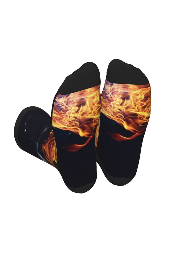 Tennis Ball In Fire1 Print Crew Socks for Men and Women, Men's Soft Moisture-wicking Sock
