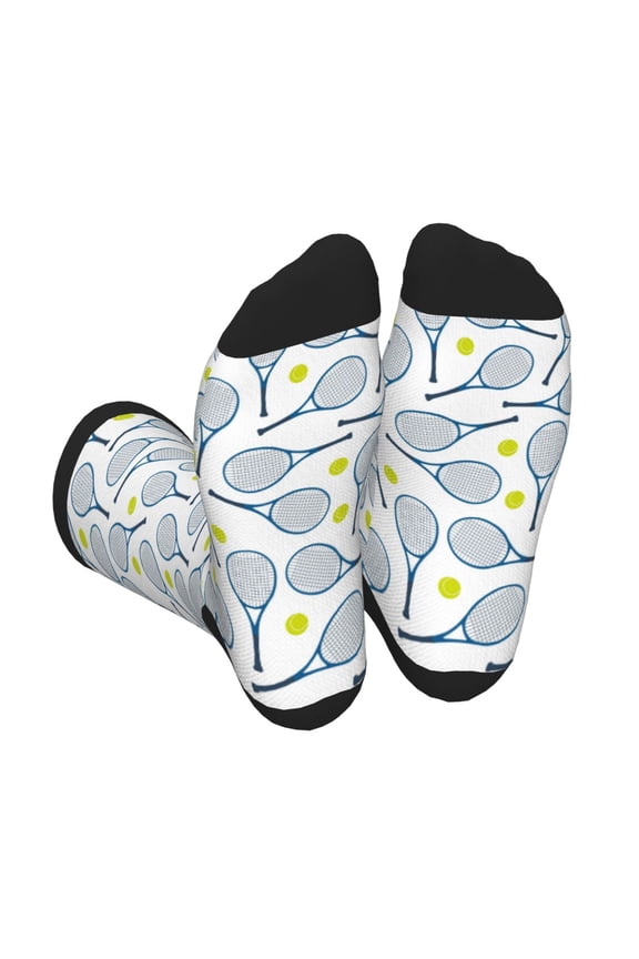 Tennis Rackets And Balls Print Crew Socks for Men and Women, Men's Soft Moisture-wicking Sock