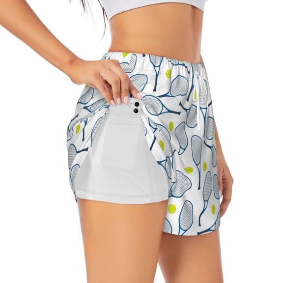 Xecao Tennis Rackets And Balls for Double-layer Running Short for Women, Perfect for Gym, Tennis, and More, Featuring a Convenient Pocket-Medium