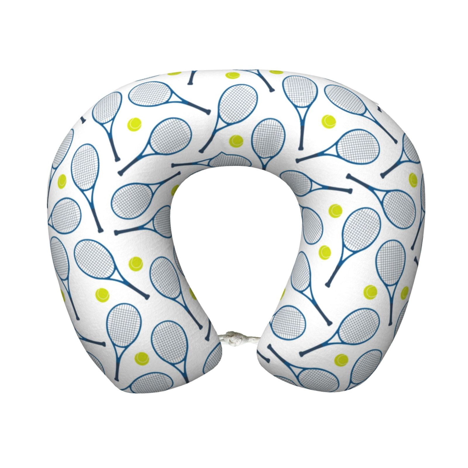Xecao Tennis Rackets And Balls Print Memory Foam Cervical Neck Pillow Versatile U-Shaped Pillows for Home,Office,Camping,Travelling,Soft Washable Cover
