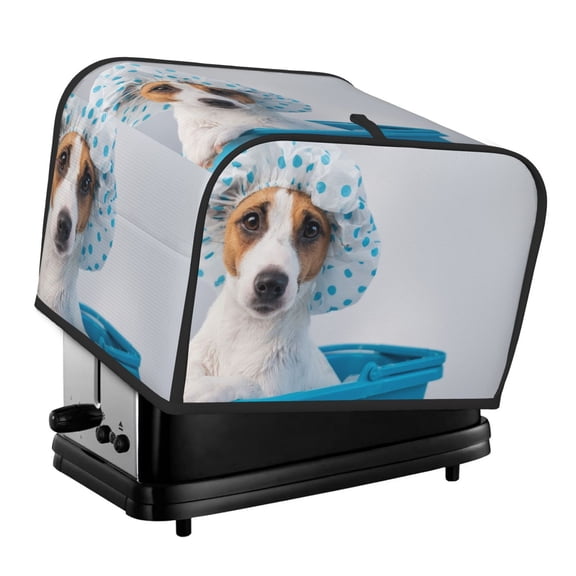 Xecao Terrier Takes A Bath With Shower Cap Print 4 Slice Toaster Cover with Pockets, Small Appliance Cover, Dust and Fingerprint Protection, Machine Washable