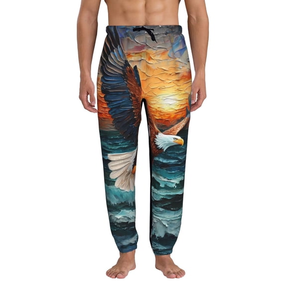 Xecao Textured Bald Eagle Print Active Tech Joggers for Men, Mens Sweatpants Lounge Pants with Pockets-Small