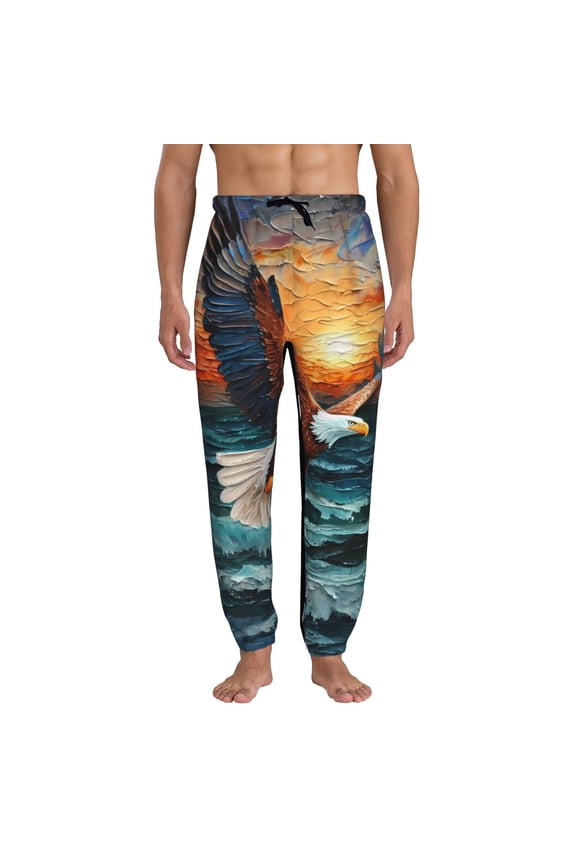 Textured Bald Eagle Print Active Tech Joggers for Men, Mens Sweatpants Lounge Pants with Pockets-X-Large