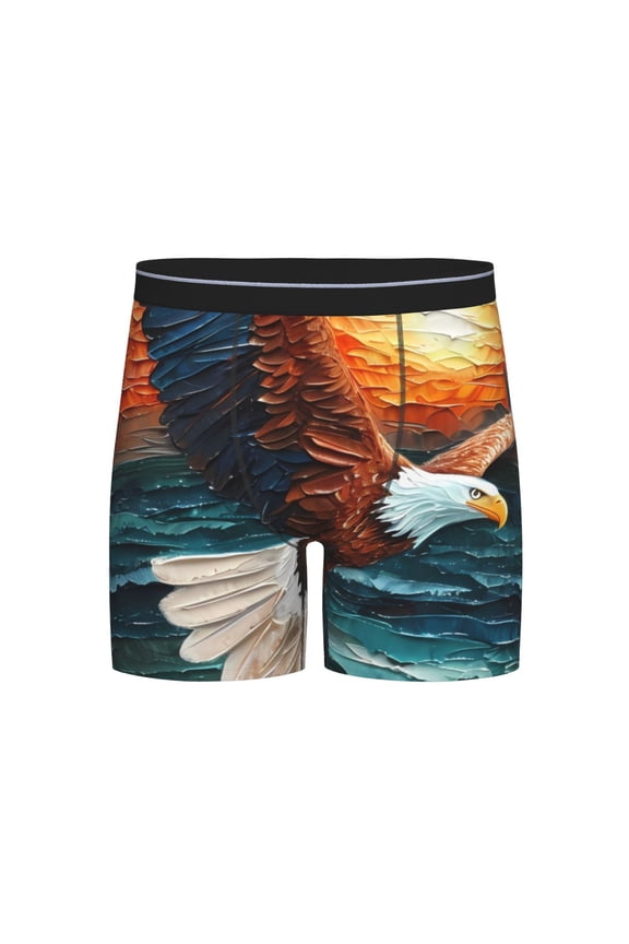 Textured Bald Eagle Print Boxer Briefs for Men's Stretch Moisture-Wicking Underwear, Mid-Rise Classics breathable fabric