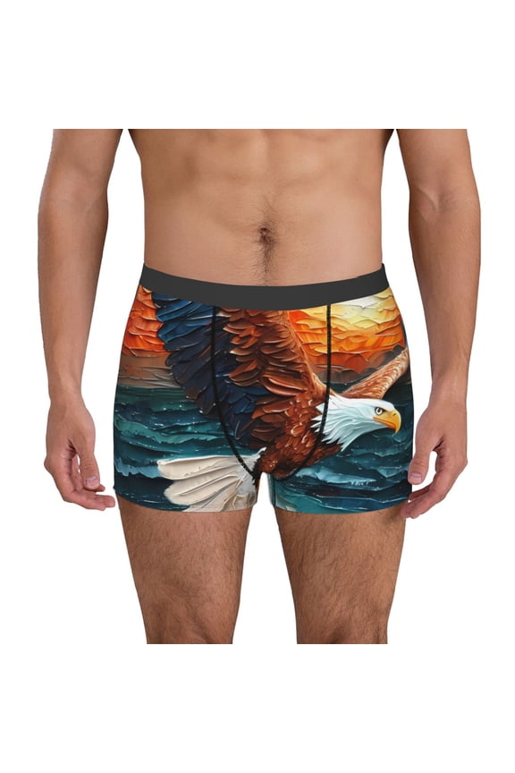 Textured Bald Eagle Print Men's Underwear Boxer Briefs Pack - Your ComfortSoft, Moisture-Wicking, and Breathable Choice for Men's Underwear-Large