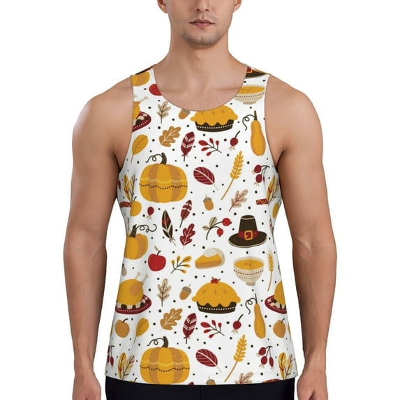 Xecao Thanksgiving Men's Tank Top Workout Quick Dry Sleeveless Gym Jogging Muscle Shirts Summer Swim Beach Tops