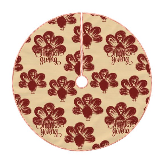 Xecao Thanksgiving Sketch Turkey Pattern Christmas Tree Skirt Round Xmas Tree Mat Base Cover for Holiday Home Decorations-30"