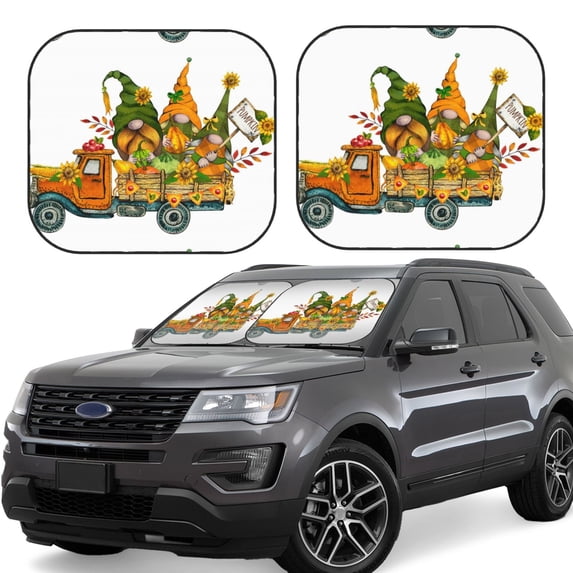 Xecao Thanksgiving Truck for Foldable Car Sun Shades (2-Pack) offer sun protection with an easy-fold design for convenient windshield shading.