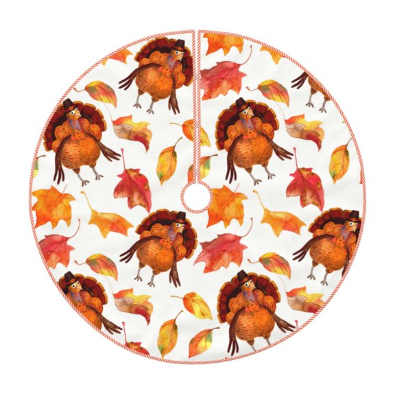 Xecao Thanksgiving Turkey Leaves Pattern Christmas Tree Skirt Holiday Part Decorations for Christmas Tree, Farmhouse Christmas Decor Xmas Holiday Home Party Decorations-30"